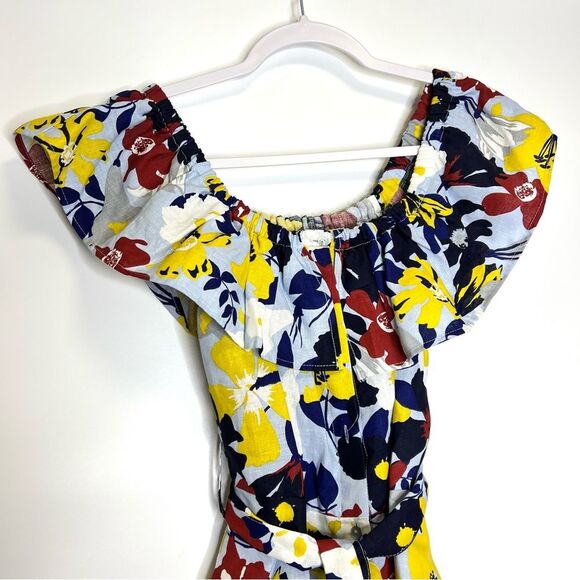 ZARA Floral Print Off The Shoulder Linen Blend Midi Dress XS - Picture 4 of 12